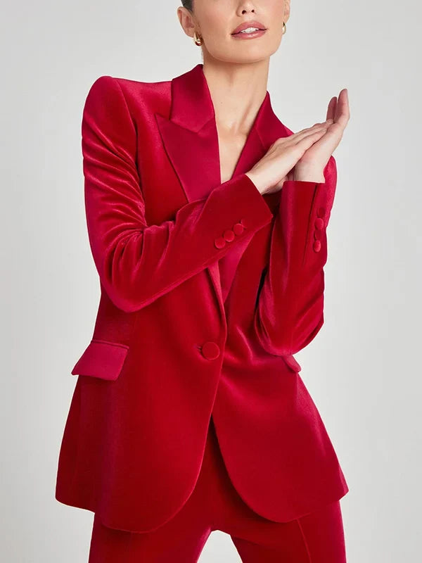 Antonella™ | Blazer in Velluto Rosso con Revers a Picco