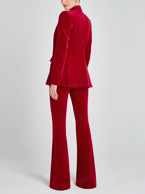 Antonella™ | Blazer in Velluto Rosso con Revers a Picco
