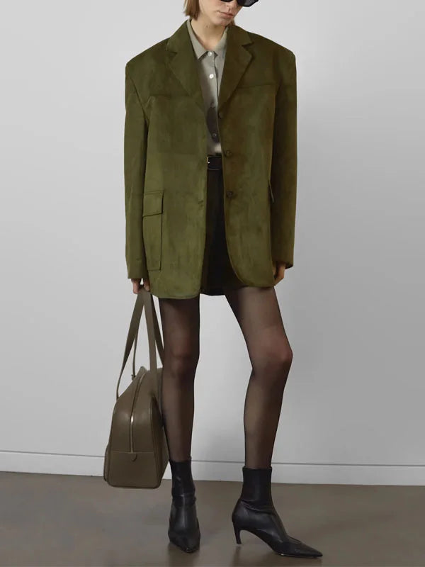 Daniela™ | Blazer Oversize in Suede Verde Militare