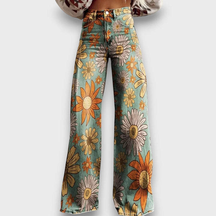 Iolanda™ | Jeans a gamba larga con stampa floreale retrò