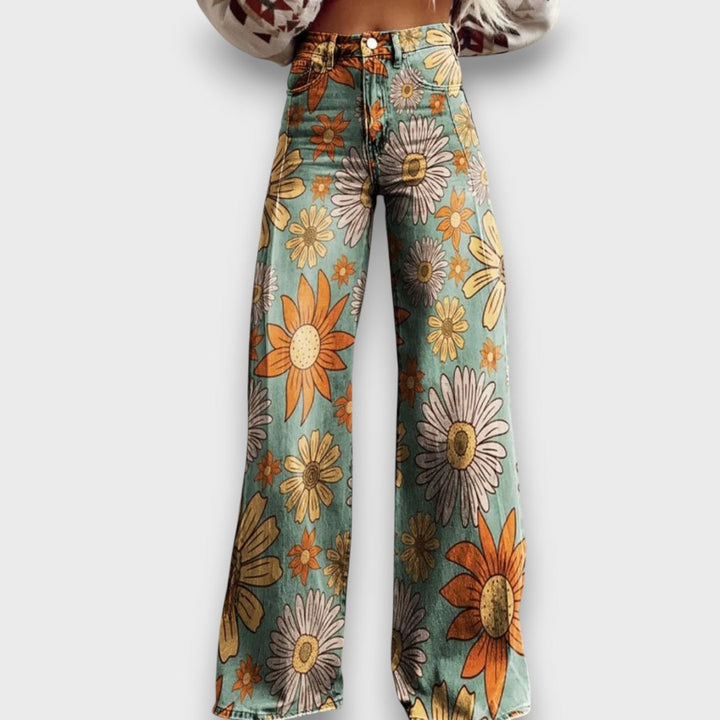 Iolanda™ | Jeans a gamba larga con stampa floreale retrò