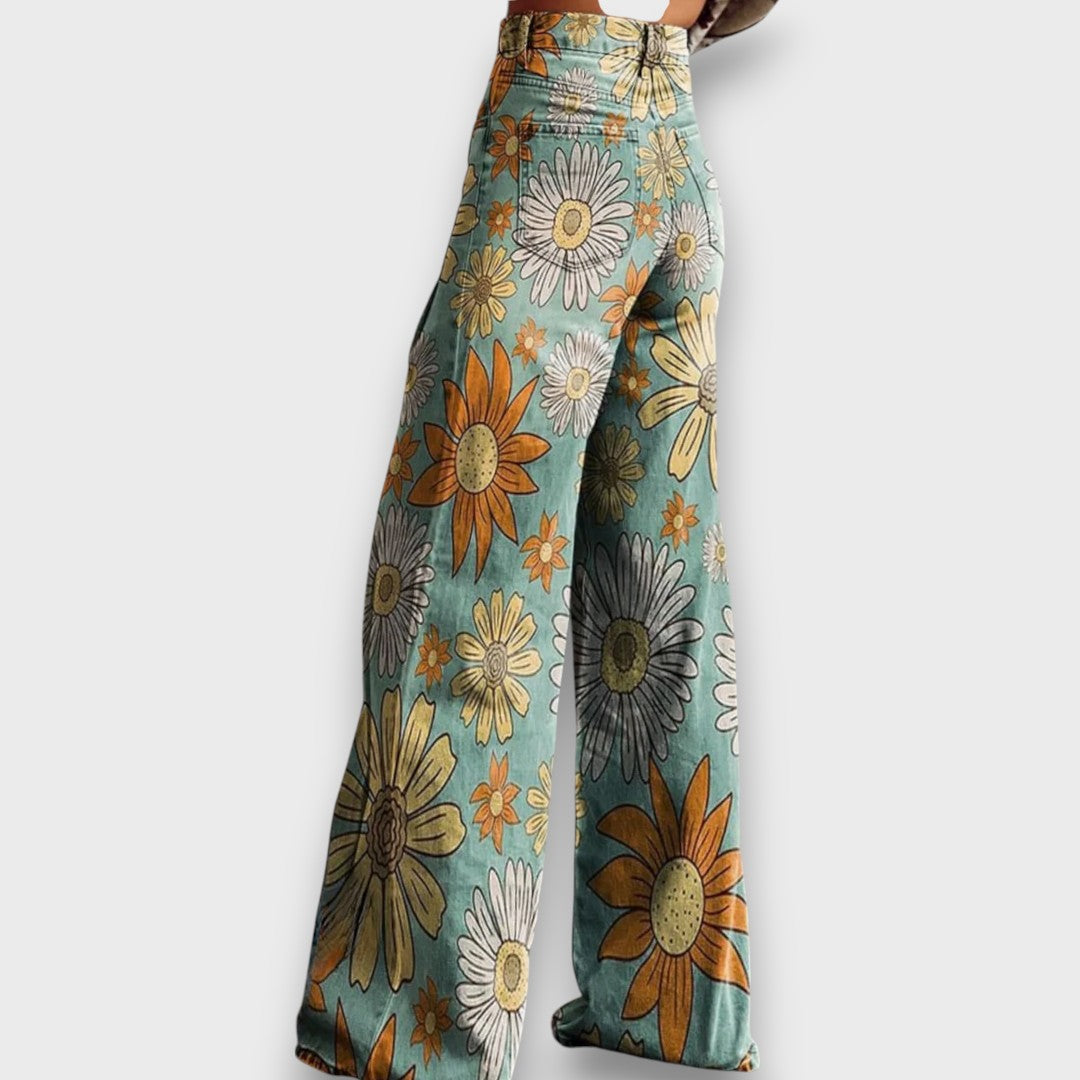 Iolanda™ | Jeans a gamba larga con stampa floreale retrò