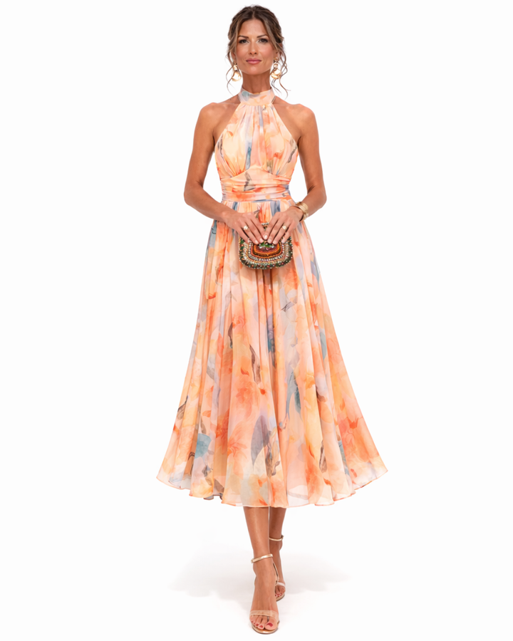 Desiree™ | Abito con Collo Halter e Stampa Acquerello