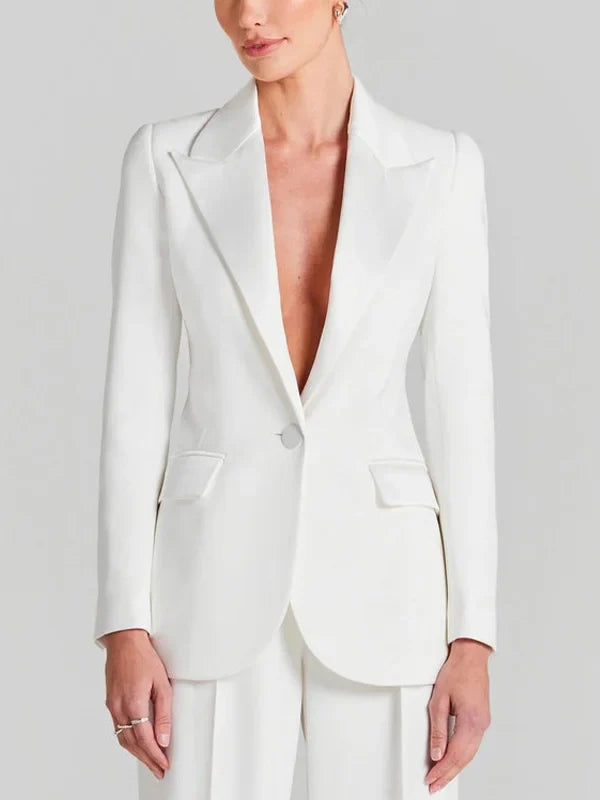 Letizia™ | Blazer Bianco a Un Bottone con Collo Pieghettato