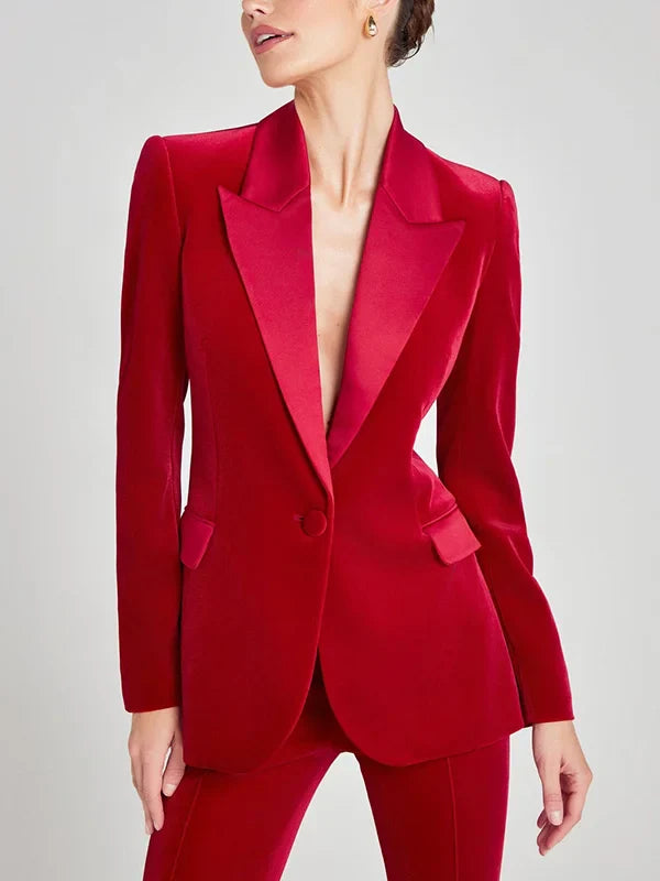 Antonella™ | Blazer in Velluto Rosso con Revers a Picco