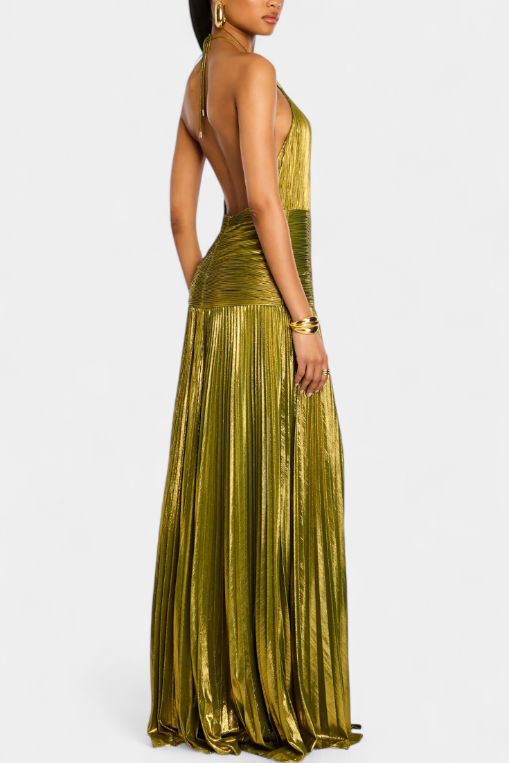 Adriella™ | Vestito Halter Aperto sulla Schiena Metallico