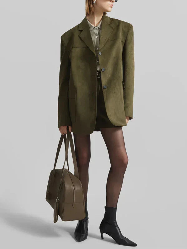 Daniela™ | Blazer Oversize in Suede Verde Militare