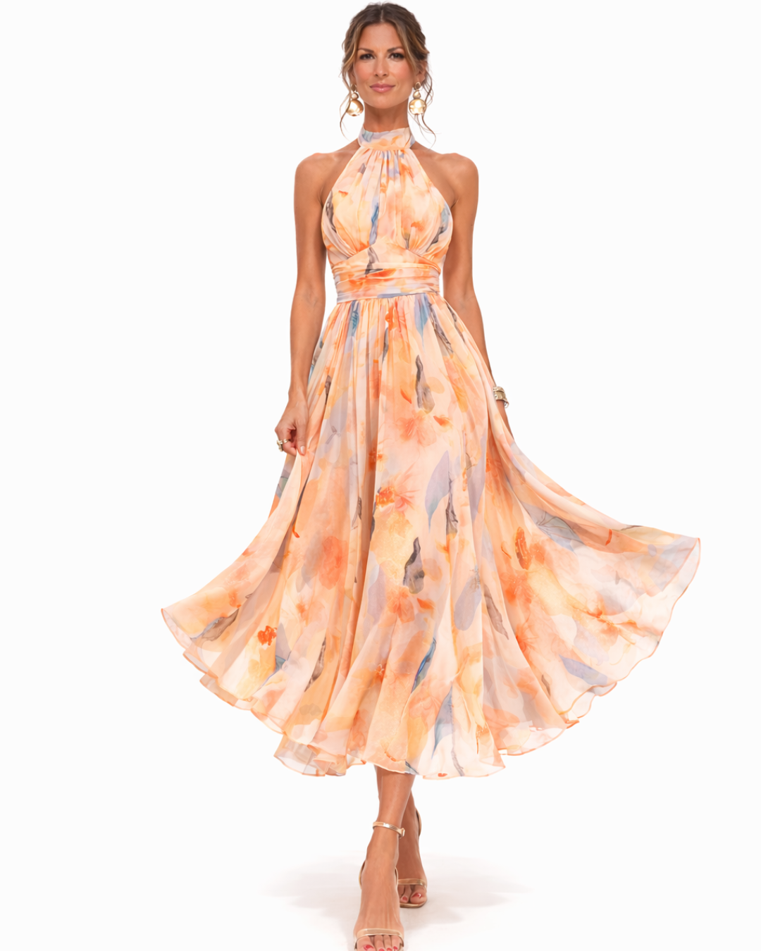 Desiree™ | Abito con Collo Halter e Stampa Acquerello