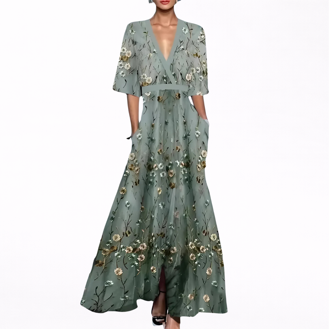 Nerina™ | Abito Maxi Elegante con Scollo Profondo