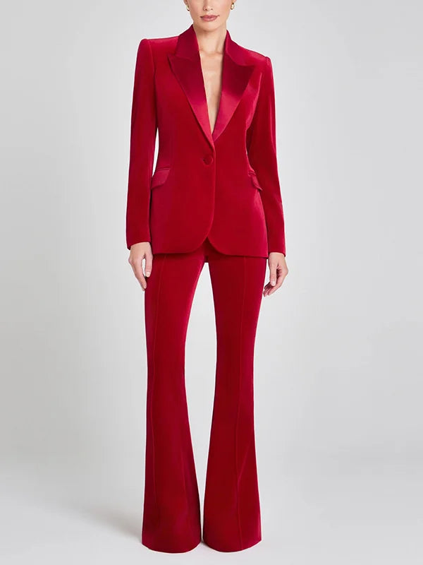 Antonella™ | Blazer in Velluto Rosso con Revers a Picco