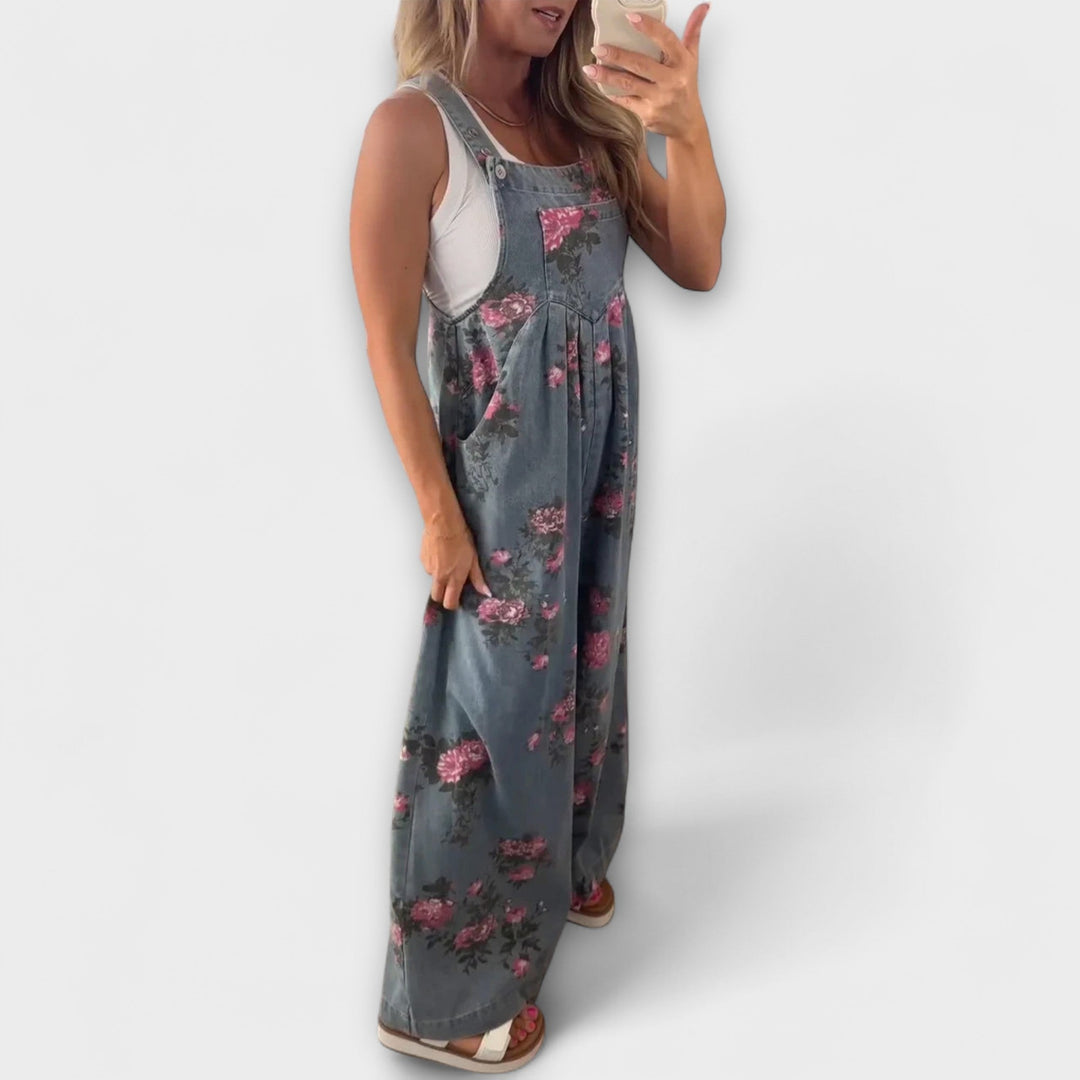 Natalina Rosa™ | Salopette in Denim con Motivo Floreale