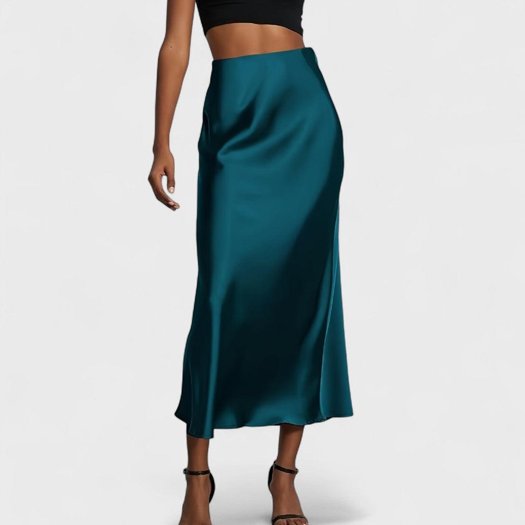 Gaia Luna™ | Gonna Midi in Raso a Vita Alta da Donna