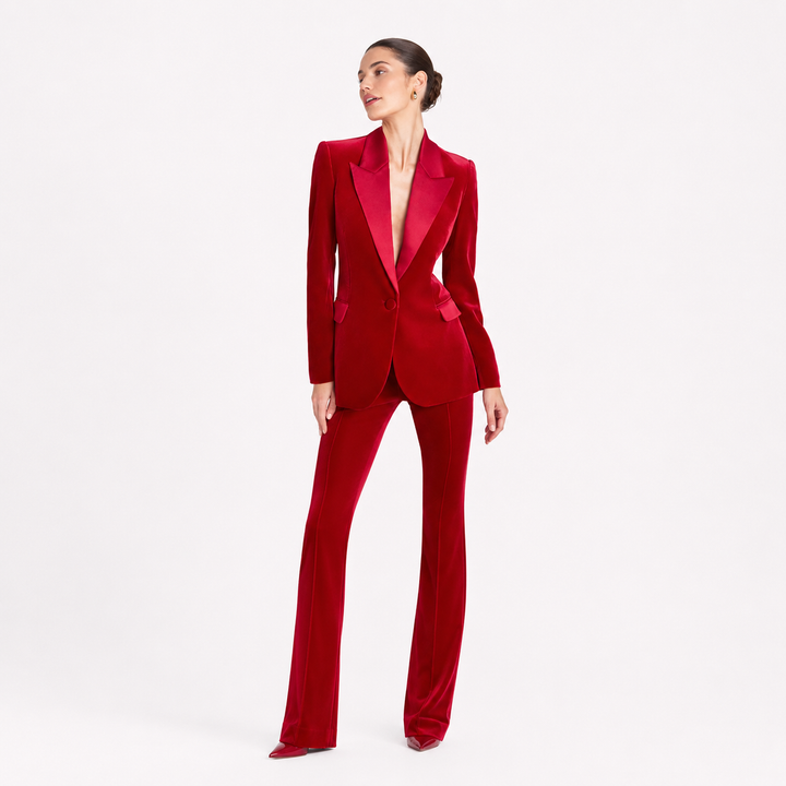 Antonella™ | Blazer in Velluto Rosso con Revers a Picco