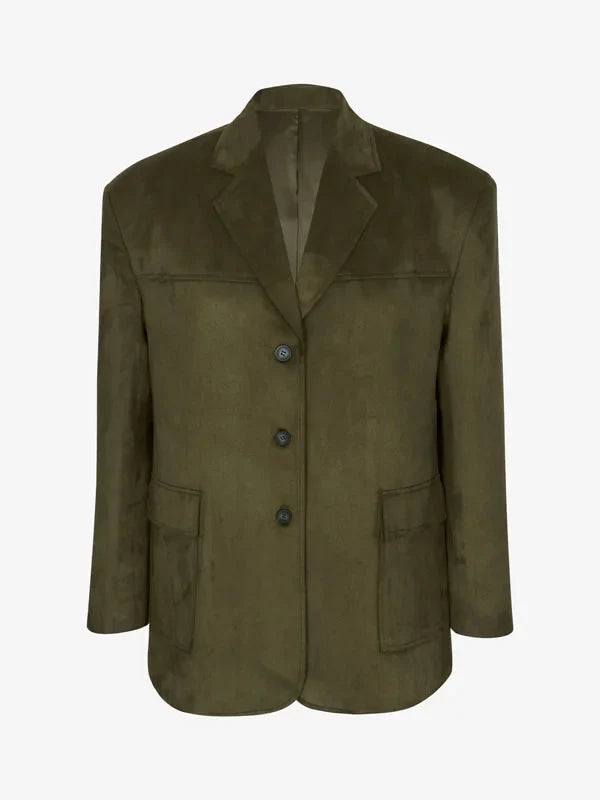 Daniela™ | Blazer Oversize in Suede Verde Militare