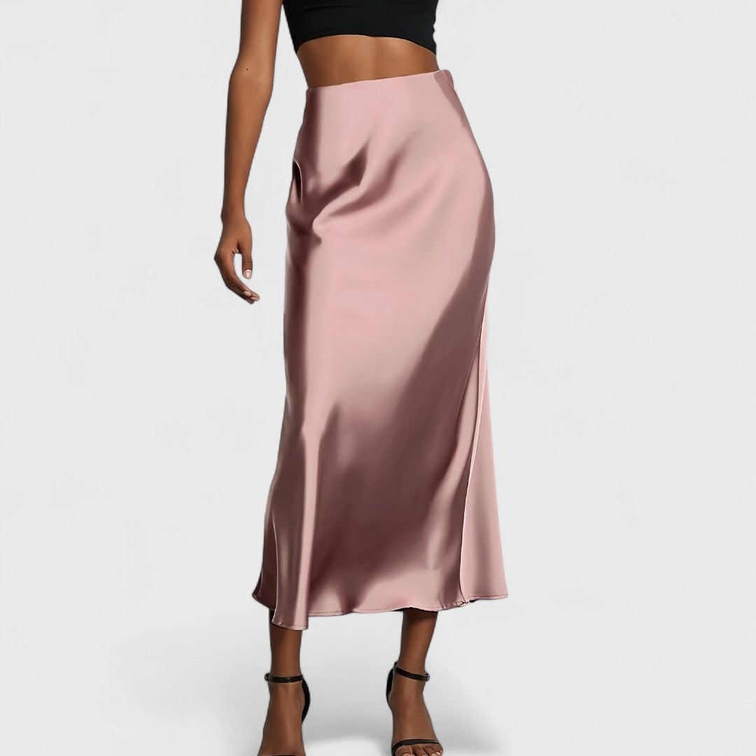 Gaia Luna™ | Gonna Midi in Raso a Vita Alta da Donna