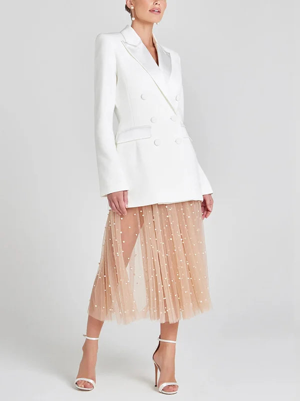 Veronica™ | Blazer Bianco Doppiopetto in Raso