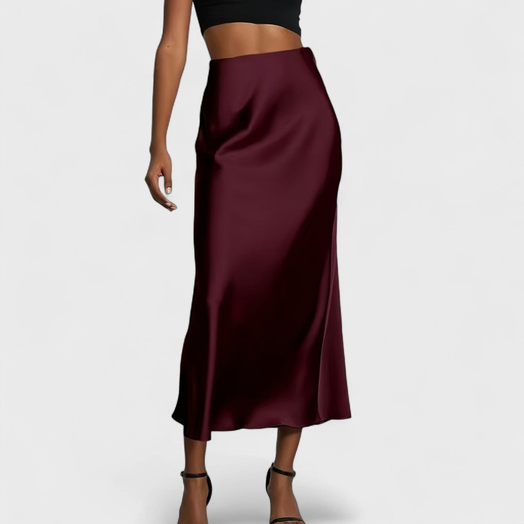 Gaia Luna™ | Gonna Midi in Raso a Vita Alta da Donna