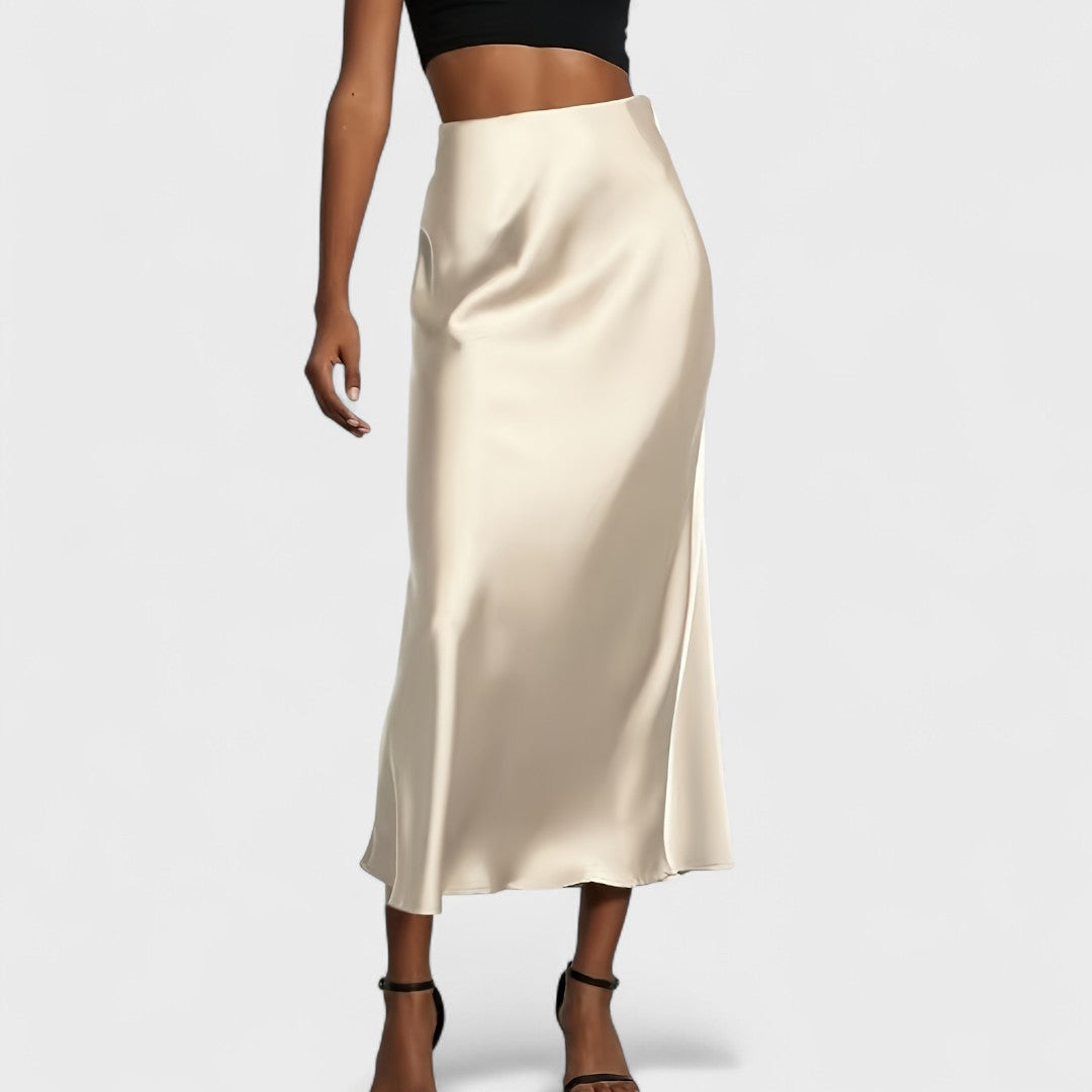 Gaia Luna™ | Gonna Midi in Raso a Vita Alta da Donna