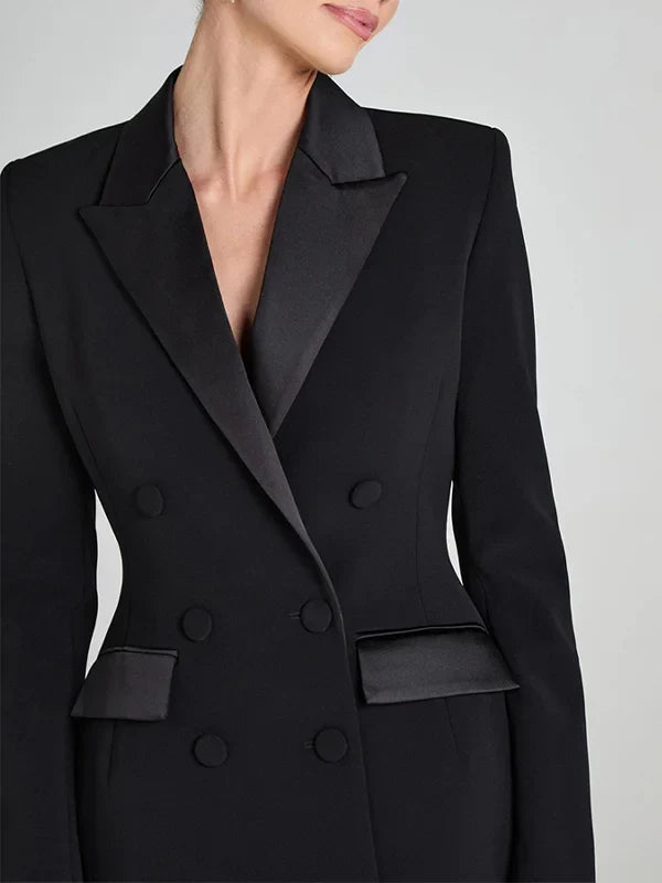 Mariella™ | Blazer reversibile in satin nero con doppia fila di bottoni