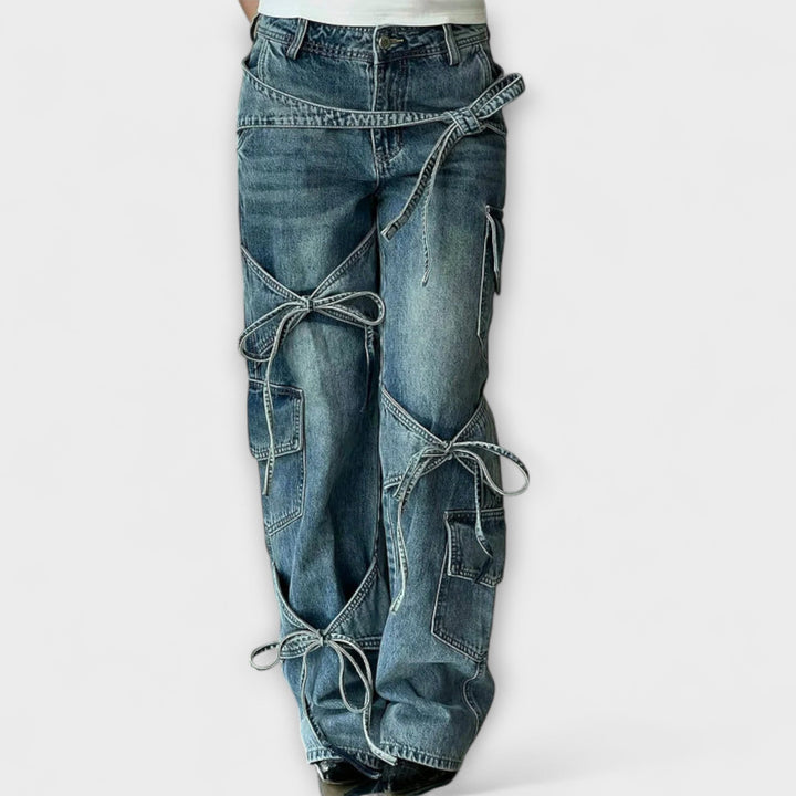 Graziella Rosa™ | Jeans in Denim Utility con Dettaglio a Nodo