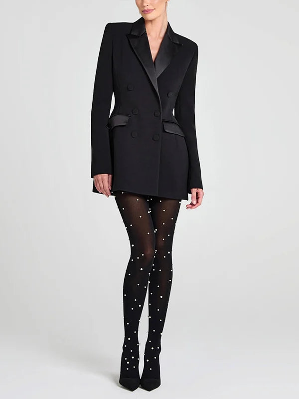 Mariella™ | Blazer reversibile in satin nero con doppia fila di bottoni