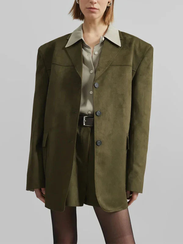 Daniela™ | Blazer Oversize in Suede Verde Militare