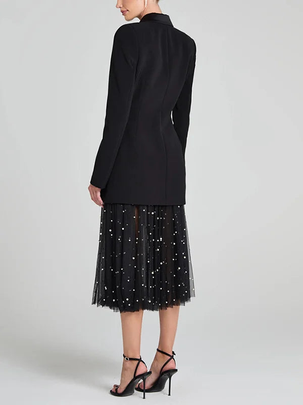 Mariella™ | Blazer reversibile in satin nero con doppia fila di bottoni