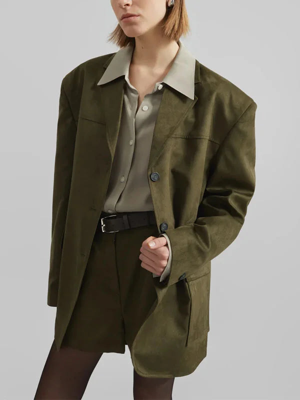 Daniela™ | Blazer Oversize in Suede Verde Militare