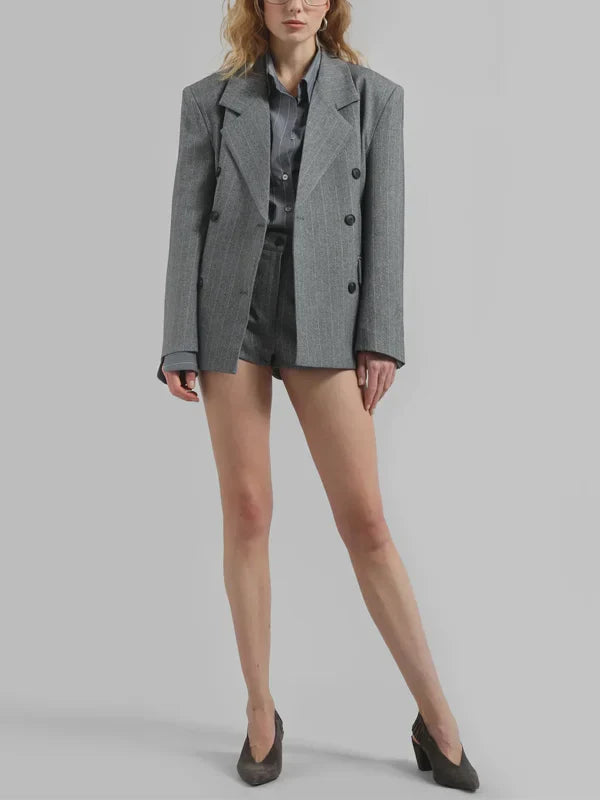 Fiorella™ | Blazer Grigio Striato con Cintura