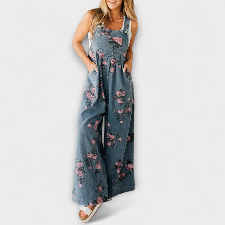 Natalina Rosa™ | Salopette in Denim con Motivo Floreale