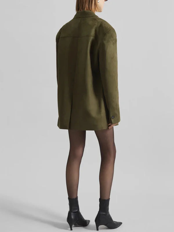 Daniela™ | Blazer Oversize in Suede Verde Militare