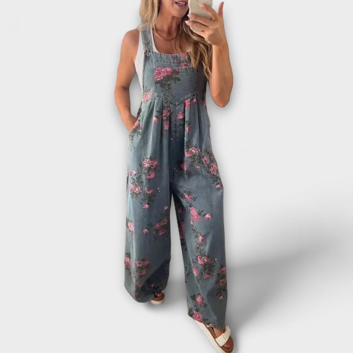 Natalina Rosa™ | Salopette in Denim con Motivo Floreale