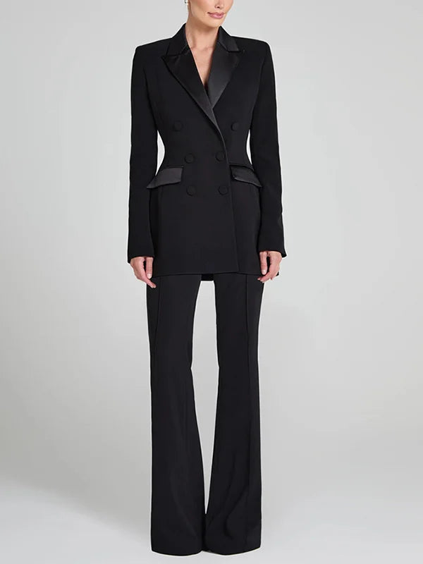 Mariella™ | Blazer reversibile in satin nero con doppia fila di bottoni