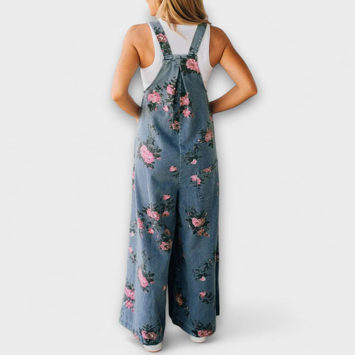 Natalina Rosa™ | Salopette in Denim con Motivo Floreale