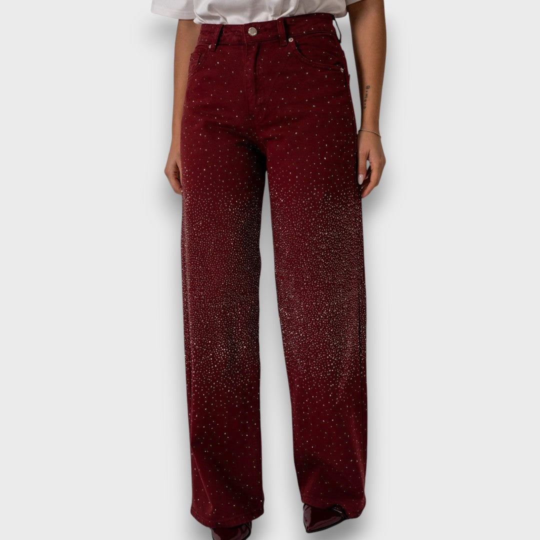 Carmela™ | Jeans a gamba larga con strass in Bordeaux