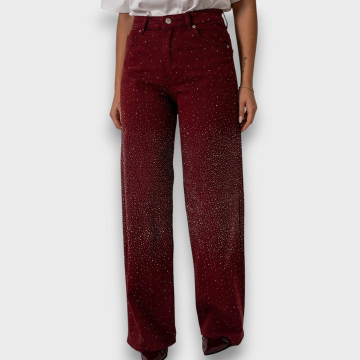 Carmela™ | Jeans a gamba larga con strass in Bordeaux