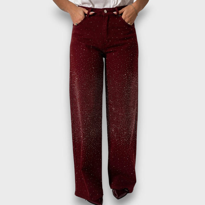 Carmela™ | Jeans a gamba larga con strass in Bordeaux