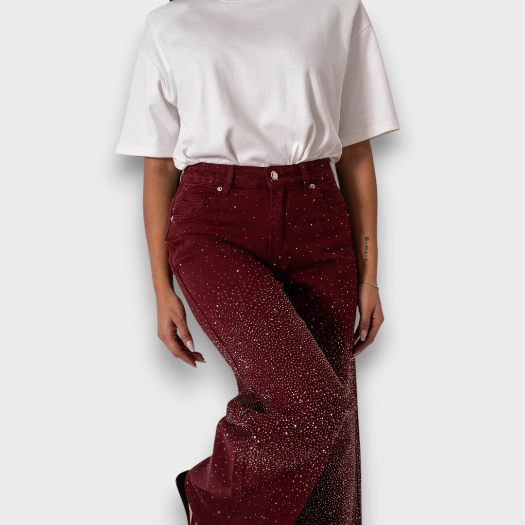 Carmela™ | Jeans a gamba larga con strass in Bordeaux