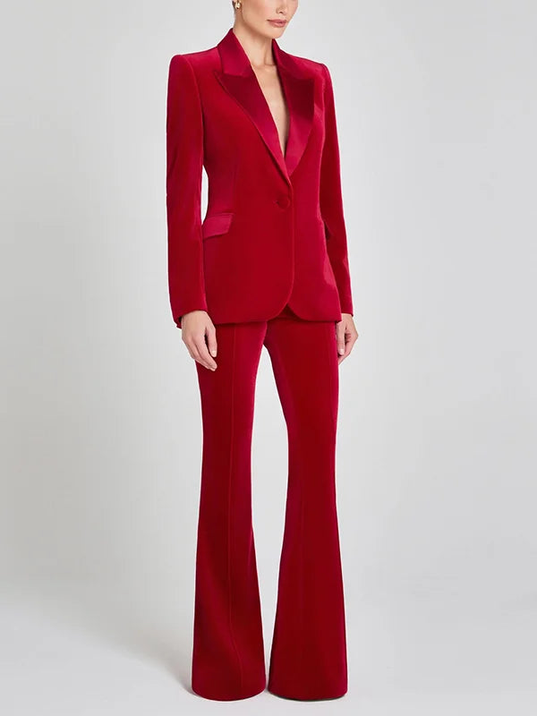 Antonella™ | Blazer in Velluto Rosso con Revers a Picco