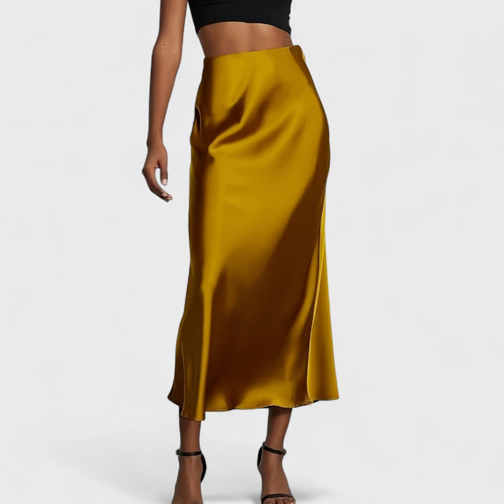 Gaia Luna™ | Gonna Midi in Raso a Vita Alta da Donna
