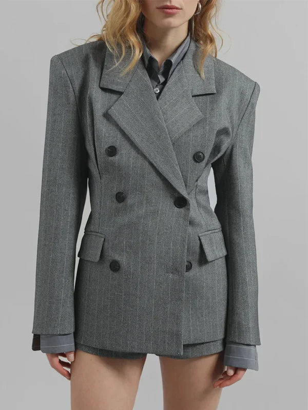Fiorella™ | Blazer Grigio Striato con Cintura