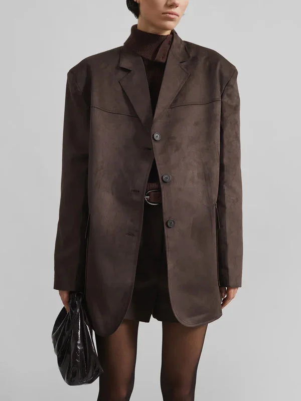Valentina Rosa™ | Blazer Marrone in Suede Oversize