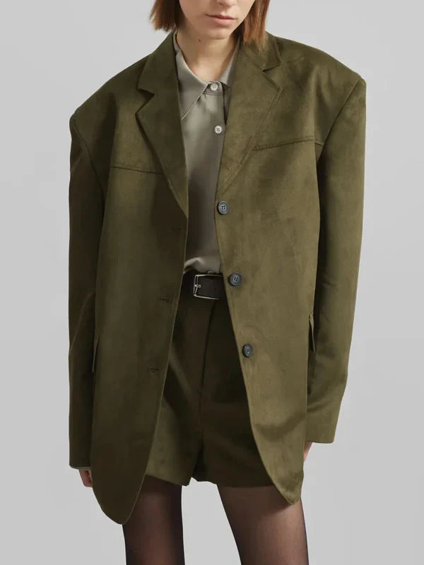 Daniela™ | Blazer Oversize in Suede Verde Militare