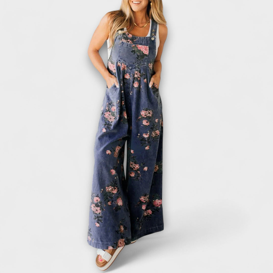 Natalina Rosa™ | Salopette in Denim con Motivo Floreale