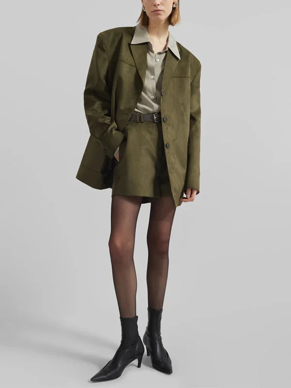 Daniela™ | Blazer Oversize in Suede Verde Militare