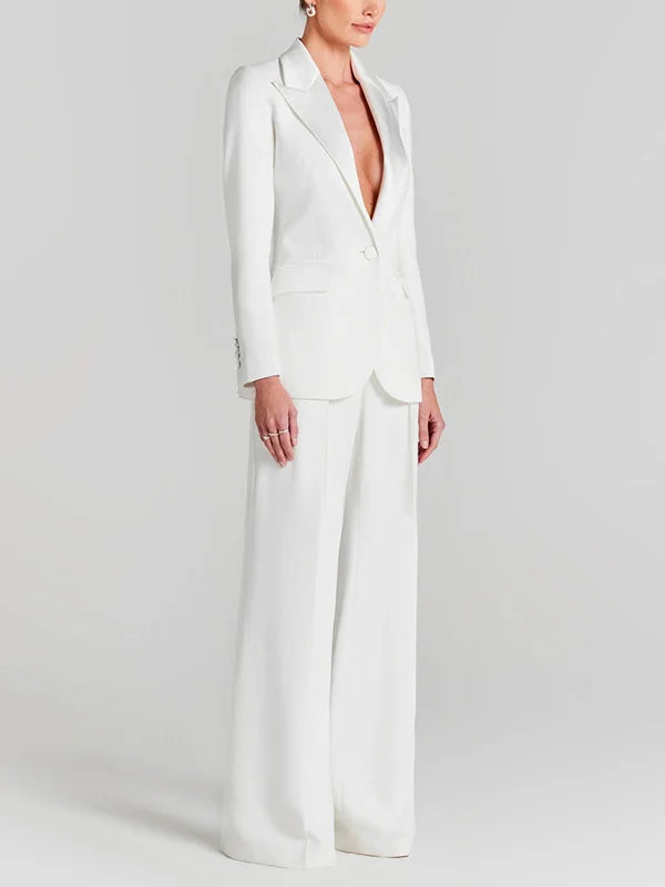 Letizia™ | Blazer Bianco a Un Bottone con Collo Pieghettato
