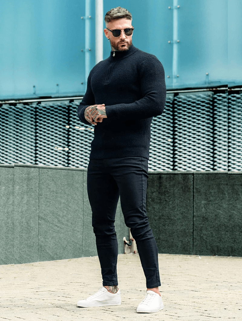 Alberto™ | Maglione Valerio Zip in Maglia - Nero