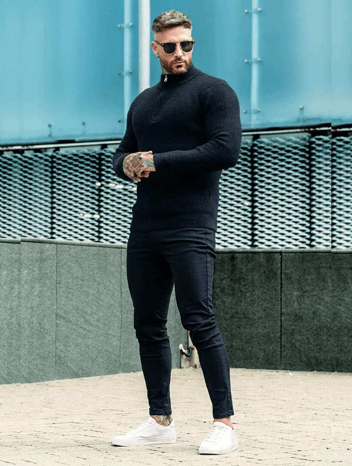 Alberto™ | Maglione Valerio Zip in Maglia - Nero