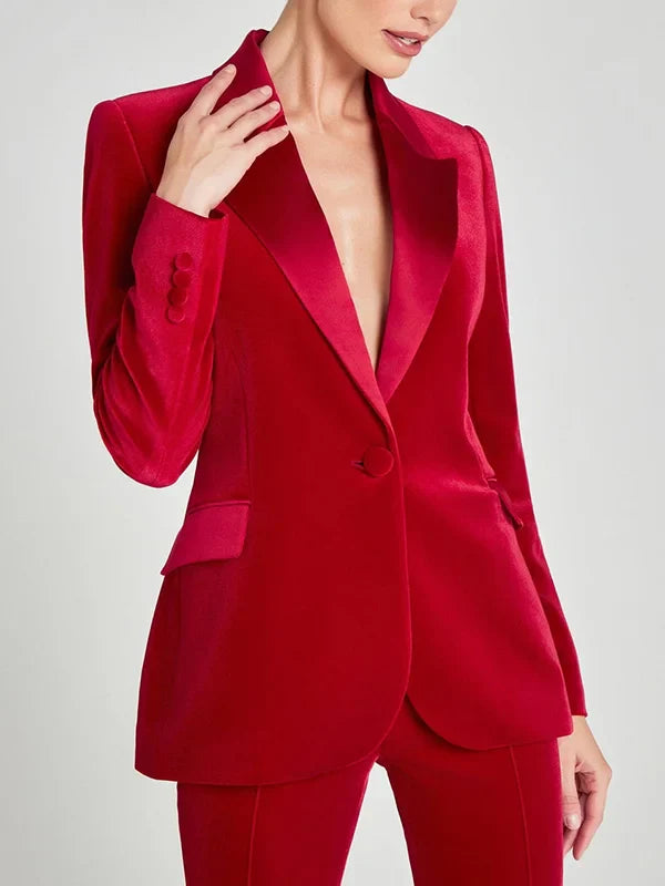 Antonella™ | Blazer in Velluto Rosso con Revers a Picco