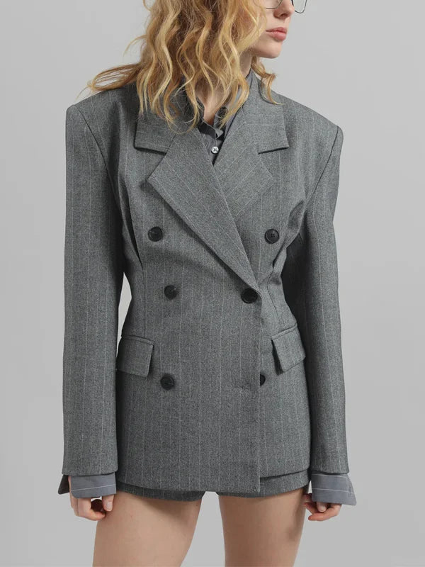 Fiorella™ | Blazer Grigio Striato con Cintura